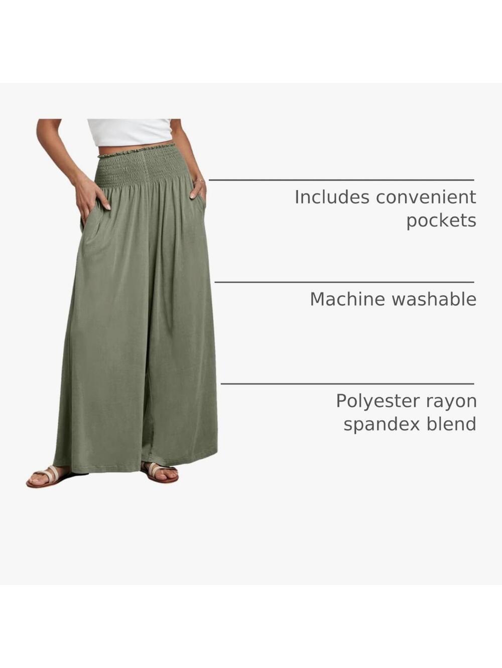 ANRABESS Olive Green High Waist Wide Leg Palazzo Pants Size M